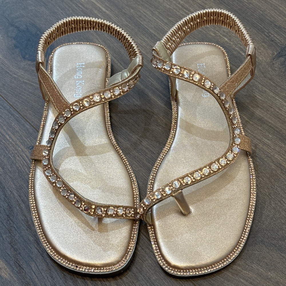 Diamonds Crystal Rose Gold Sandals Flatform Women Shoes Size 35 or US 5